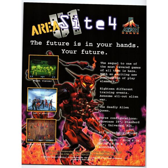 1998 Atari Area Site 4 Arcade Game Flyer Alien Invasion Shooter - Picture 2 of 2